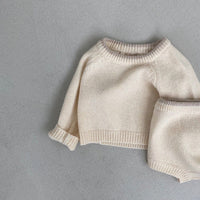 Load image into Gallery viewer, 2 Pieces Set Baby Unisex Solid Color Muslin&amp;Ribbed Sweaters And Shorts Wholesale 220920300
