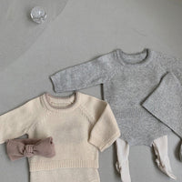 Load image into Gallery viewer, 2 Pieces Set Baby Unisex Solid Color Muslin&amp;Ribbed Sweaters And Shorts Wholesale 220920300
