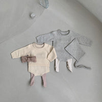 Load image into Gallery viewer, 2 Pieces Set Baby Unisex Solid Color Muslin&amp;Ribbed Sweaters And Shorts Wholesale 220920300
