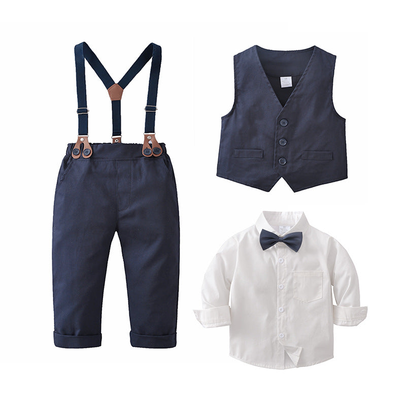 3 Pieces Set Baby Kid Boys Birthday Party Solid Color Vests Waistcoats And Bow Shirts And Jumpsuits Wholesale 220920344