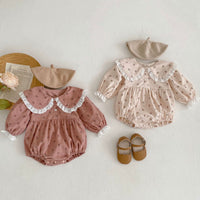 Load image into Gallery viewer, Baby Girls Color-blocking Lace Print Rompers Wholesale 220920410
