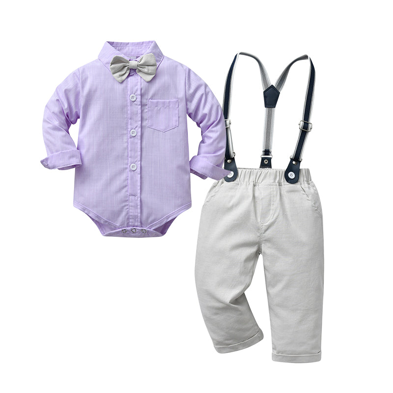 2 Pieces Set Baby Kid Boys Birthday Party Color-blocking Bow Rompers And Solid Color Jumpsuits Wholesale 220920415