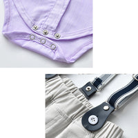 Load image into Gallery viewer, 2 Pieces Set Baby Kid Boys Birthday Party Color-blocking Bow Rompers And Solid Color Jumpsuits Wholesale 220920415
