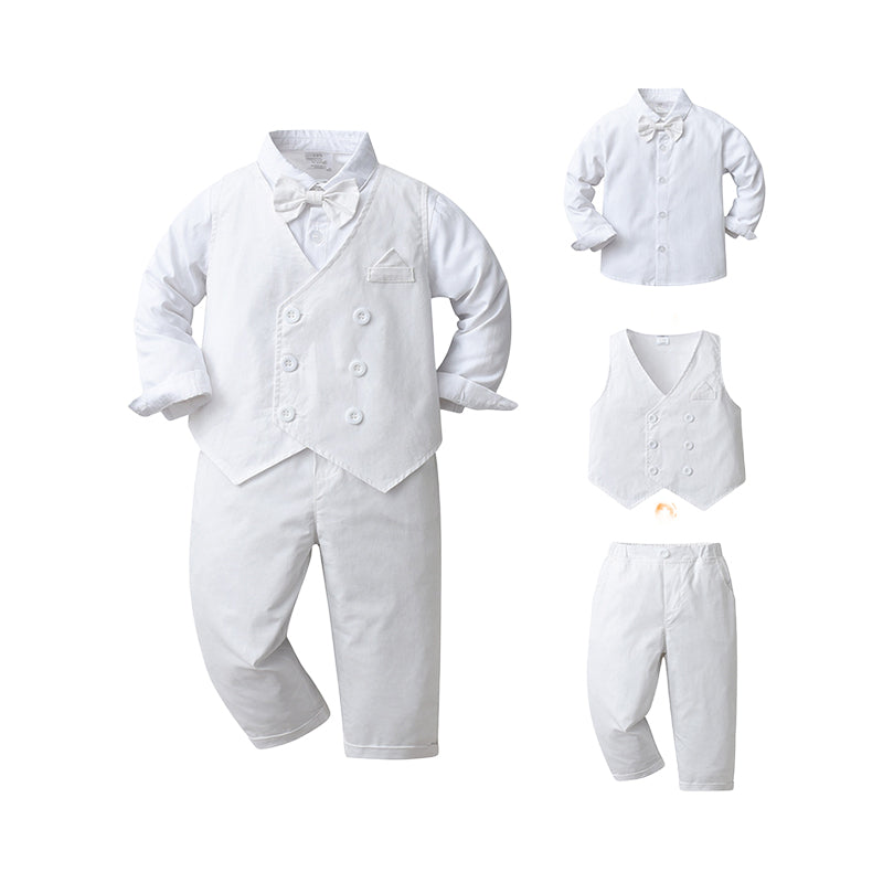 3 Pieces Set Baby Kid Boys Dressy Birthday Party Solid Color Bow Shirts Vests Waistcoats And Pants Wholesale 220920433