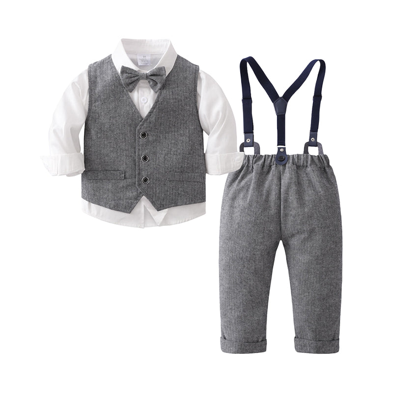 3 Pieces Set Baby Kid Boys Dressy Birthday Party Solid Color Bow Shirts Vests Waistcoats And Jumpsuits Wholesale 220920437