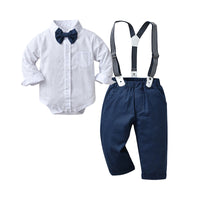 Load image into Gallery viewer, 2 Pieces Set Baby Kid Boys Dressy Birthday Party Bow Print Rompers And Solid Color Jumpsuits Wholesale 220920440
