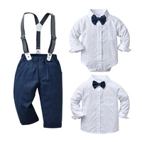 Load image into Gallery viewer, 2 Pieces Set Baby Kid Boys Dressy Birthday Party Bow Print Rompers And Solid Color Jumpsuits Wholesale 220920440
