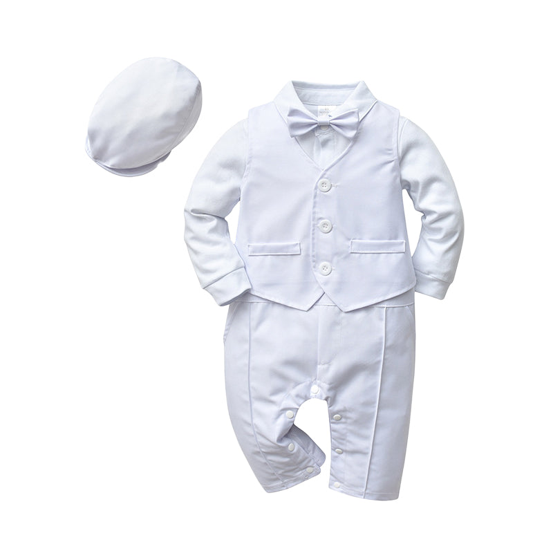 3 Pieces Set Baby Boys Bow Jumpsuits Solid Color Vests Waistcoats And Hats Wholesale 220920445