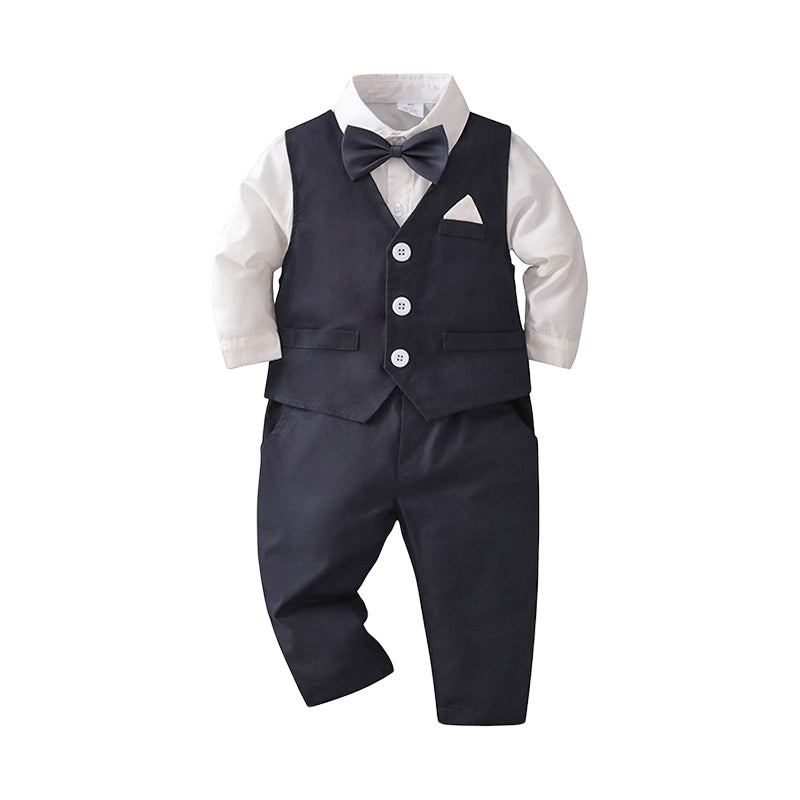 3 Pieces Set Baby Kid Boys Birthday Party Bow Shirts Vests Waistcoats And Solid Color Pants Wholesale 220920451