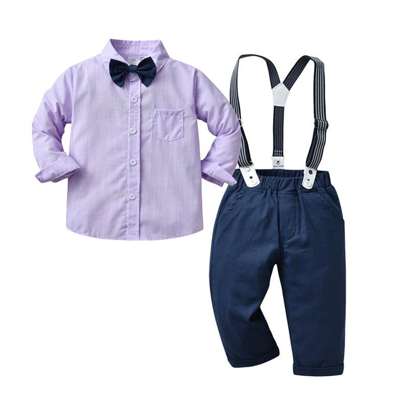 2 Pieces Set Baby Kid Boys Birthday Party Bow Shirts And Color-blocking Jumpsuits Wholesale 220920460