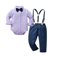 Load image into Gallery viewer, 2 Pieces Set Baby Kid Boys Birthday Party Bow Shirts And Color-blocking Jumpsuits Wholesale 220920460
