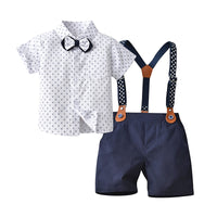 Load image into Gallery viewer, 2 Pieces Set Baby Kid Boys Birthday Party Bow Print Shirts And Solid Color Rompers Wholesale 22092053
