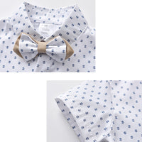 Load image into Gallery viewer, 2 Pieces Set Baby Kid Boys Birthday Party Bow Print Shirts And Solid Color Rompers Wholesale 22092053
