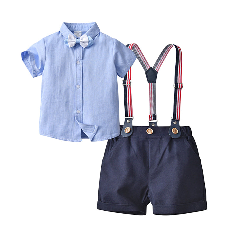 2 Pieces Set Baby Kid Boys Birthday Party Solid Color Bow Shirts And Rompers Wholesale 22092057