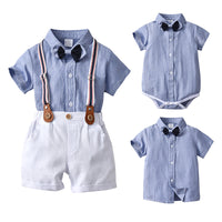 Load image into Gallery viewer, 2 Pieces Set Baby Kid Boys Birthday Party Solid Color Bow Shirts And Rompers Wholesale 22092057
