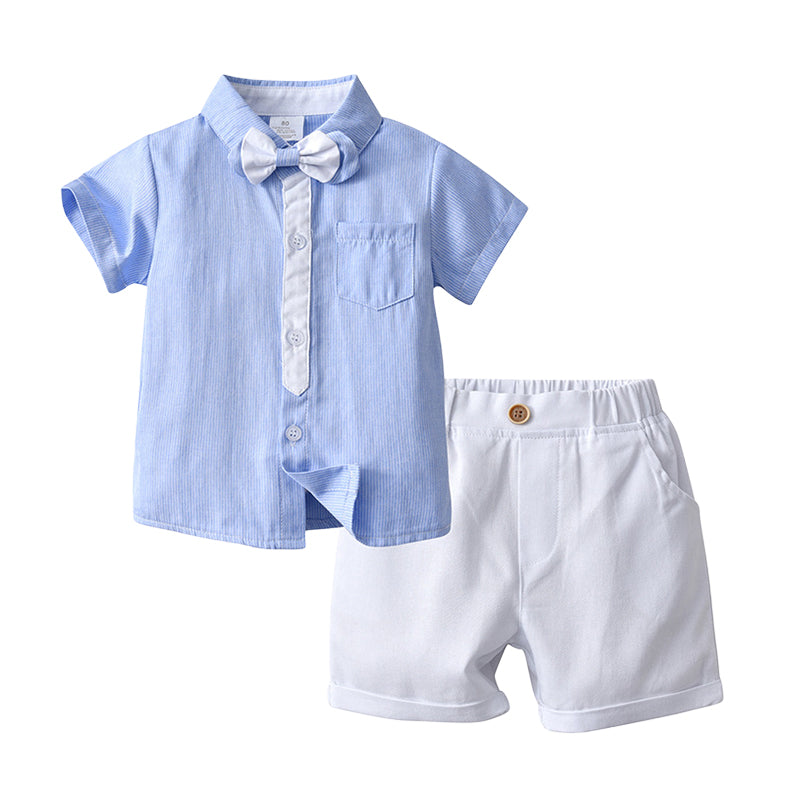 2 Pieces Set Baby Kid Boys Birthday Party Striped Bow Shirts And Solid Color Shorts Wholesale 22092059