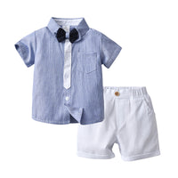 Load image into Gallery viewer, 2 Pieces Set Baby Kid Boys Birthday Party Striped Bow Shirts And Solid Color Shorts Wholesale 22092059

