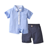 Load image into Gallery viewer, 2 Pieces Set Baby Kid Boys Birthday Party Striped Bow Shirts And Solid Color Shorts Wholesale 22092059
