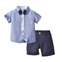 Load image into Gallery viewer, 2 Pieces Set Baby Kid Boys Birthday Party Striped Bow Shirts And Solid Color Shorts Wholesale 22092059
