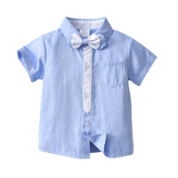 Load image into Gallery viewer, 2 Pieces Set Baby Kid Boys Birthday Party Striped Bow Shirts And Solid Color Shorts Wholesale 22092059
