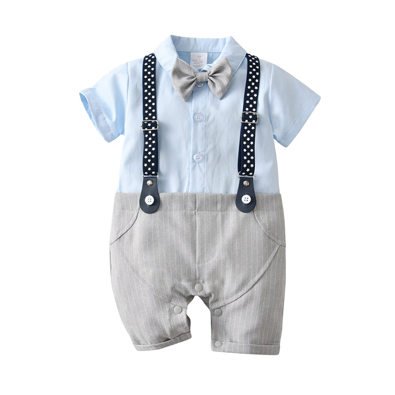 Baby Boys Color-blocking Bow Birthday Party Jumpsuits Wholesale 22092062