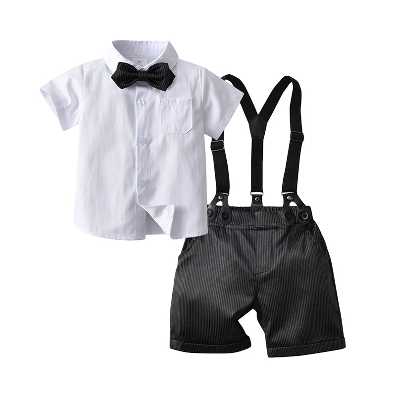 2 Pieces Set Baby Kid Boys Birthday Party Solid Color Bow Shirts And Rompers Wholesale 22092066