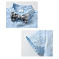 Load image into Gallery viewer, 2 Pieces Set Baby Kid Boys Birthday Party Checked Bow Shirts And Solid Color Jumpsuits Wholesale 22092067
