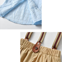 Load image into Gallery viewer, 2 Pieces Set Baby Kid Boys Birthday Party Checked Bow Shirts And Solid Color Jumpsuits Wholesale 22092067
