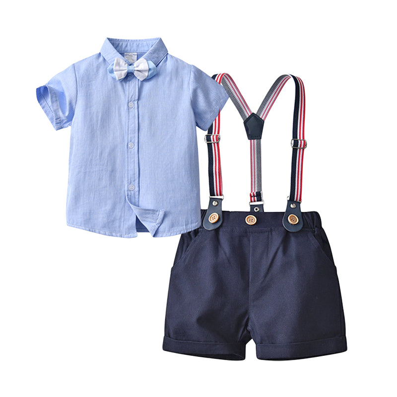 2 Pieces Set Baby Kid Boys Birthday Party Solid Color Bow Shirts And Rompers Wholesale 22092086