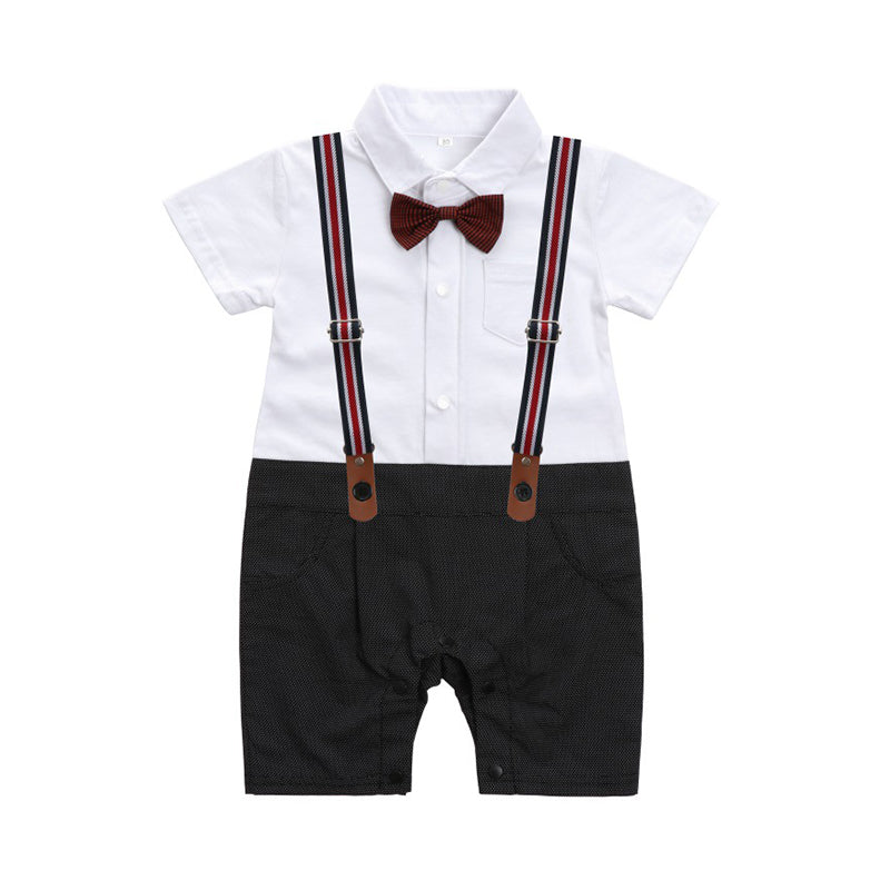 Baby Boys Color-blocking Bow Birthday Party Jumpsuits Wholesale 22092088