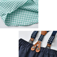 Load image into Gallery viewer, 2 Pieces Set Baby Boys Birthday Party Checked Bow Shirts And Solid Color Jumpsuits Wholesale 22092098
