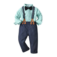 Load image into Gallery viewer, 2 Pieces Set Baby Boys Birthday Party Checked Bow Shirts And Solid Color Jumpsuits Wholesale 22092098
