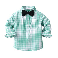 Load image into Gallery viewer, 2 Pieces Set Baby Boys Birthday Party Checked Bow Shirts And Solid Color Jumpsuits Wholesale 22092098
