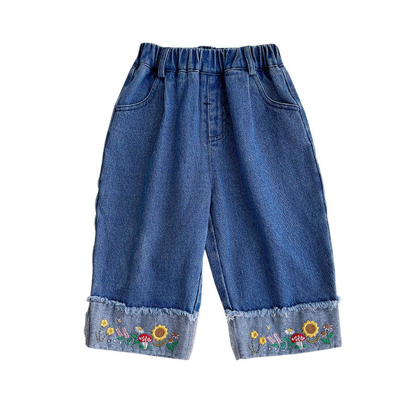 Baby Kid Girls Flower Embroidered Jeans Wholesale 220922101
