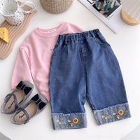 Load image into Gallery viewer, Baby Kid Girls Flower Embroidered Jeans Wholesale 220922101
