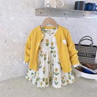 Load image into Gallery viewer, 2 Pieces Set Baby Kid Girls Flower Print Dresses And Solid Color Cardigan Wholesale 220922147
