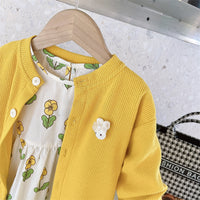 Load image into Gallery viewer, 2 Pieces Set Baby Kid Girls Flower Print Dresses And Solid Color Cardigan Wholesale 220922147

