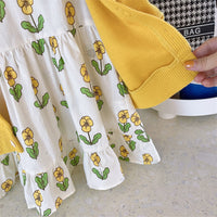Load image into Gallery viewer, 2 Pieces Set Baby Kid Girls Flower Print Dresses And Solid Color Cardigan Wholesale 220922147
