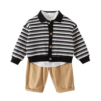 Load image into Gallery viewer, 3 Pieces Set Baby Kid Boys Solid Color Tops Striped Jackets Outwears And Pants Wholesale 220922160
