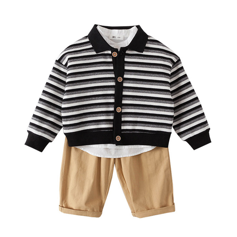 3 Pieces Set Baby Kid Boys Solid Color Tops Striped Jackets Outwears And Pants Wholesale 220922160