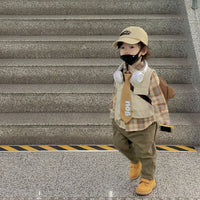 Load image into Gallery viewer, 3 Pieces Set Baby Kid Boys Solid Color Vests Waistcoats Checked Shirts And Pants Wholesale 22092227
