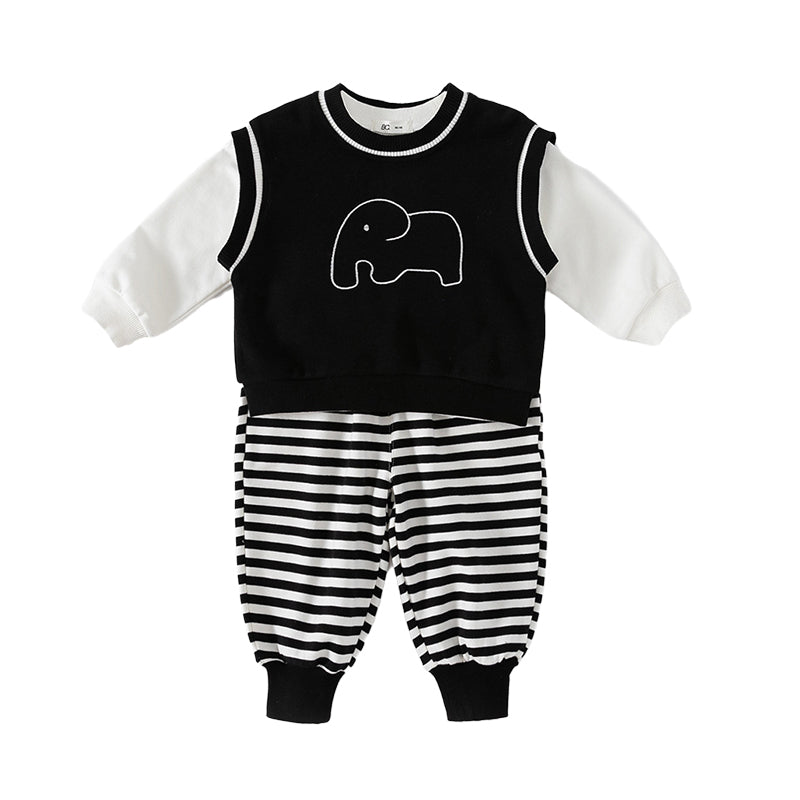 3 Pieces Set Baby Kid Unisex Animals Vests Waistcoats Hoodies Swearshirts And Striped Pants Wholesale 220922395