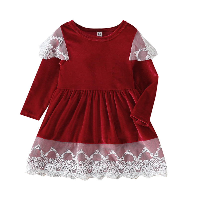 Baby Kid Girls Color-blocking Lace Dresses Wholesale 220922487