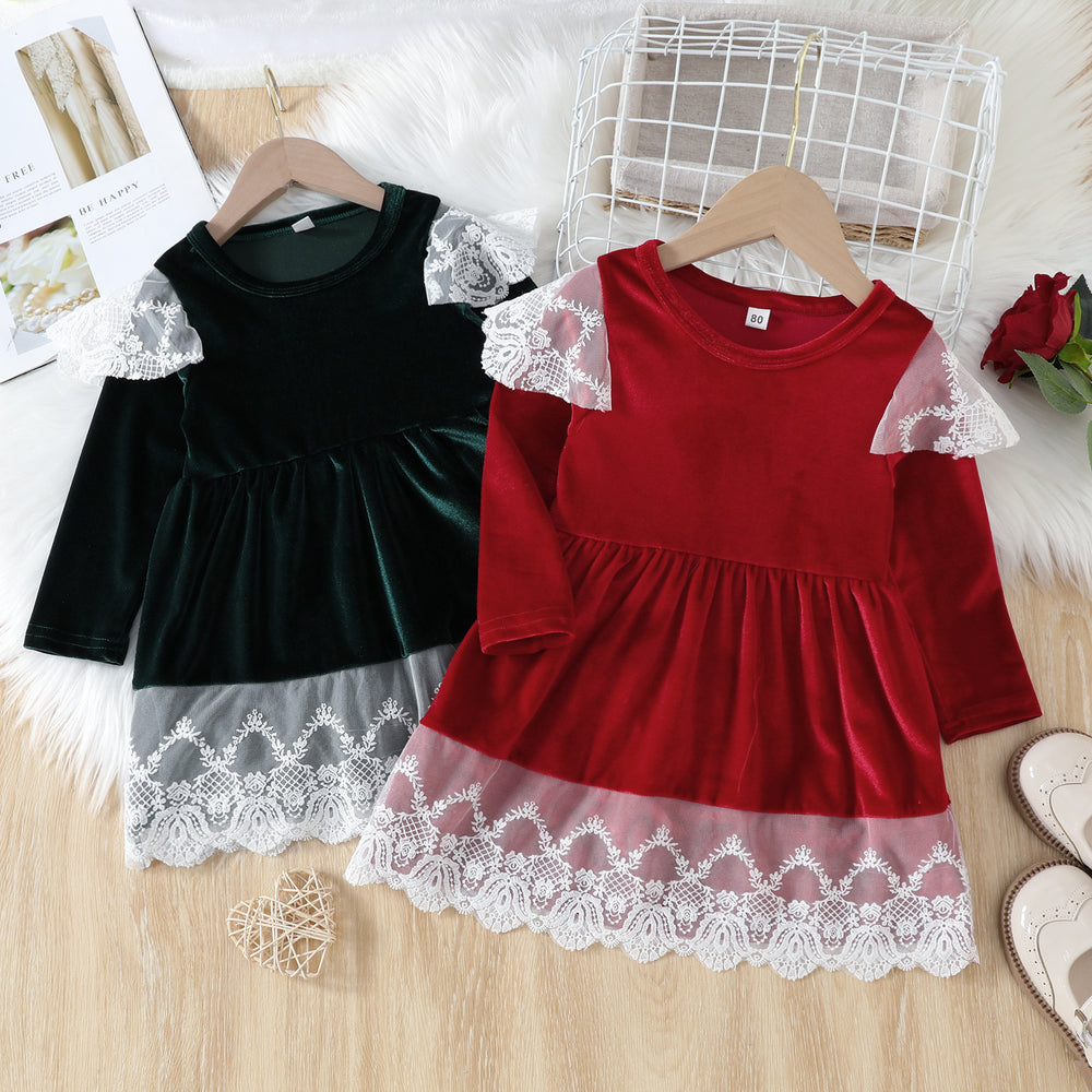 Baby Kid Girls Color-blocking Lace Dresses Wholesale 220922487