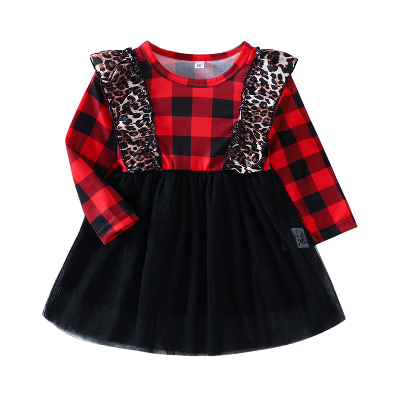 Baby Kid Girls Color-blocking Checked Dresses Wholesale 220922491