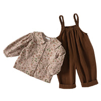 Load image into Gallery viewer, 2 Pieces Set Baby Kid Girls Flower Print Tops And Solid Color Jumpsuits Wholesale 220922648
