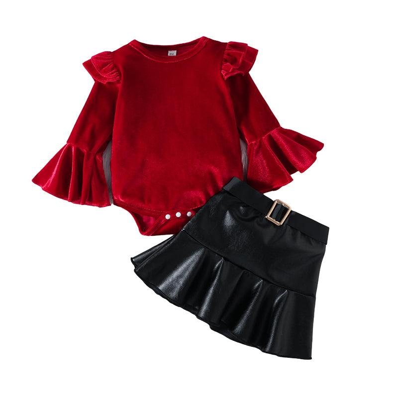 2 Pieces Set Baby Kid Girls Solid Color Rompers And Skirts Wholesale 220922702