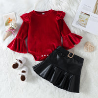 Load image into Gallery viewer, 2 Pieces Set Baby Kid Girls Solid Color Rompers And Skirts Wholesale 220922702
