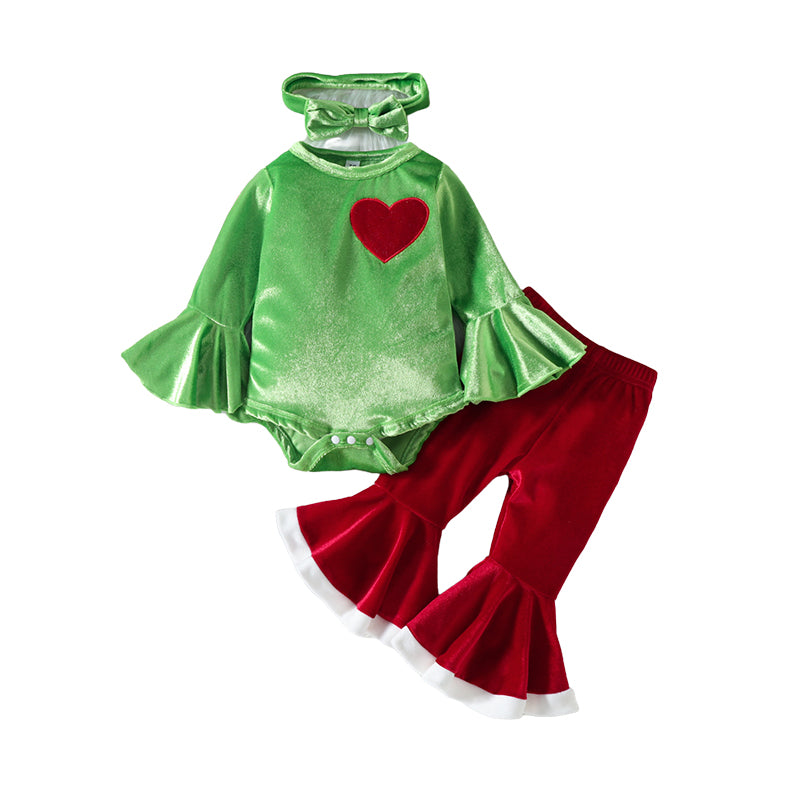 2 Pieces Set Baby Girls Love heart Embroidered Rompers And Solid Color Pants Wholesale 220922715