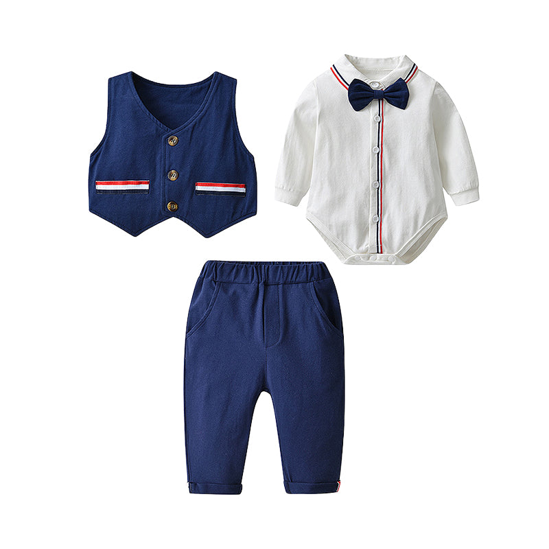 3 Pieces Set Baby Boys Dressy Solid Color Vests Waistcoats Rompers And Pants Wholesale 220924108